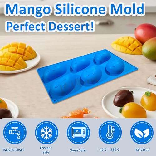 Image of MoldBerry Mango Silicone Mold 6 Cavity | 3D Mango Shape Mousse Cake Mould | Food Grade Silicone Chocolate, Ice Cream, Jelly & Dessert Baking Mold | Freezer & Oven Safe | Multicolor Pack 1