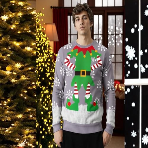 Ugly Christmas Sweatshirt for Men/Women Funny 3D Unique Hilarious Graphic Holiday Sweater Long Sleeve Pullover Top3