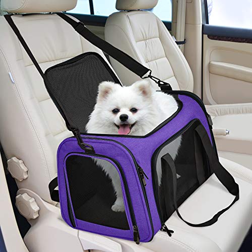 Image of Henkelion Pet Carrier for Small Medium Cats Dogs Puppies up to 15 Lbs, Airline Approved Small Dog Carrier Soft Sided, Collapsible Travel Puppy Carrier - Purple
