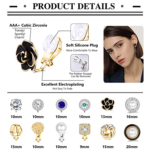YADOCA 12 Pairs Clip On Earrings for Women Clip Earrings Non Pierced Earrings CZ Flower Twist Knot Simulated Pearl Clip On Earrings Sets2