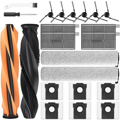 Image of 22 Pack Replacement Accessories for Dreame Aqua10 Ultra Roller Robot Vacuum | 1 Pair Main Brush 2 Roller Mops 6 Side Brushes 4 HEPA Filters 6 Dust Bags 1 Cleaning Brush 1 Screwdriver