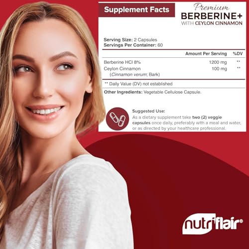 image for NutriFlair Premium Berberine HCL 1200mg, 120 Capsules - Plus Pure True