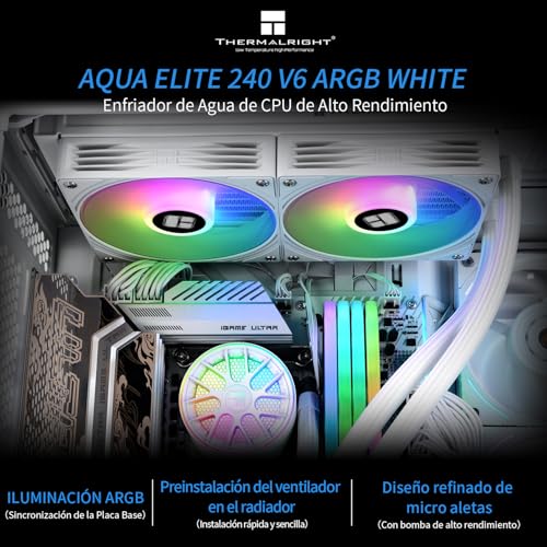 Image of Thermalright Aqua Elite 240 V6 ARGB White CPU Liquid Cooler, 2x120mm Water Radiator,AMD: AM4 /AM5,Intel LGA115X /1200 /1700 /1851, AIO CPU Cooler