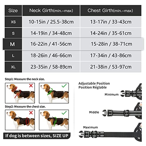 HEELE Hundegeschirr, Zugentlastung, reflektierend, mit gepolstertem Griff, Kontrolle, 2 Metallringe, Geschirr für kleine mittelgroße und große Hunde, Blume, Schwarz, M