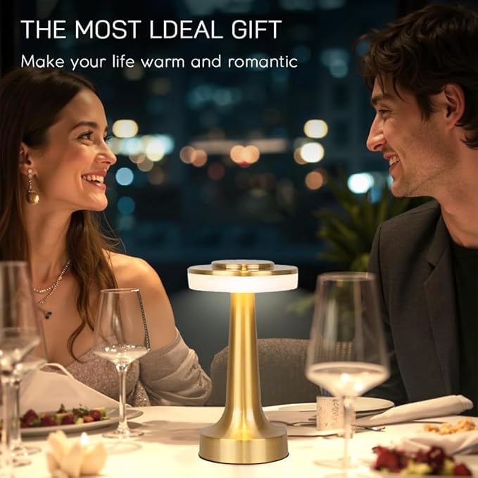 Image of One94Store Retro Gold LED Table Lamp - Touch Sensor, 2000mAh Rechargeable | 3 Brightness Levels Warm Light | Elegant Metal Night Lamp for Bedroom, Kids, Bedside & Cafe Decoration