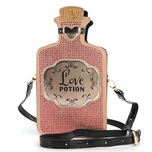 Pink Bedazzled Love Potion Bottle Crossbody Bag for Women