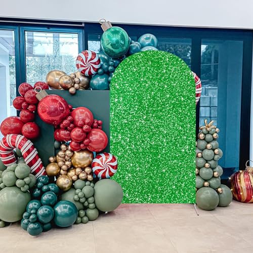 Image of 7.2Ft Arch Backdrop Cover Green Spring Sparkling Backdrop Cover Chiara Round Top Background Arch for Jungle Party Birthday Photography Prom Decoration