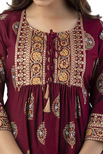 Image of DMP FASHION Women's Rayon Classic Printed Boota Top with Beautiful Tassels and Buttons at Front Black