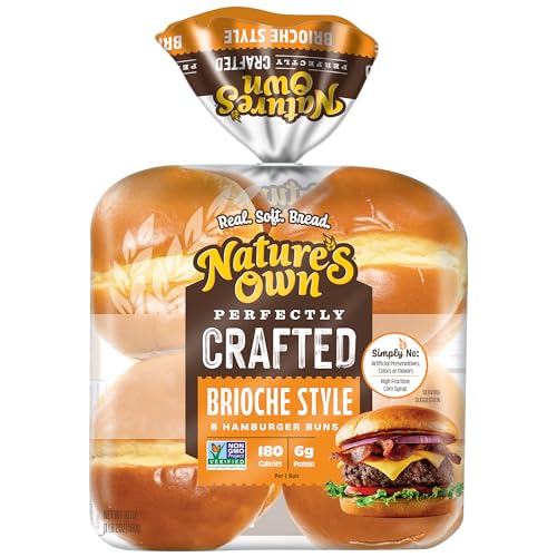 Nature's Own Perfectly Crafted Brioche Style Hamburger Buns, Non-GMO Hamburger Buns, 8 Count