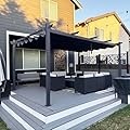 PURPLE LEAF 10' X 13' Outdoor Retractable Pergola with Sun Shade Canopy Patio Metal Shelter for Porch Garden Beach Pavilion Grill Gazebo Modern Yard Grape Trellis Pergola, Gray