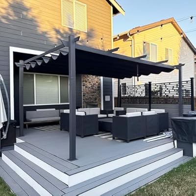 PURPLE LEAF 10' X 13' Outdoor Retractable Pergola with Sun Shade Canopy Patio Metal Shelter for Porch Garden Beach Pavilion Grill Gazebo Modern Yard Grape Trellis Pergola, Gray