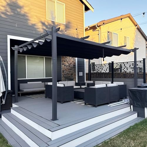 PURPLE LEAF 10' X 13' Outdoor Retractable Pergola with Sun Shade Canopy Patio Metal Shelter for Porch Garden Beach Pavilion Grill Gazebo Modern Yard Grape Trellis Pergola, Gray