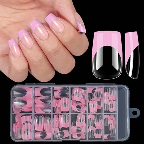 Short Square Nail Tips Soft Gel Pre-Shaped Acrylic Nail Tips French Full Cover Nail Tips Clear Gelly Press on Flase Nail Tips for Extension Nail Manicure Home DIY Ideal Gifts 120PCS (pink)
