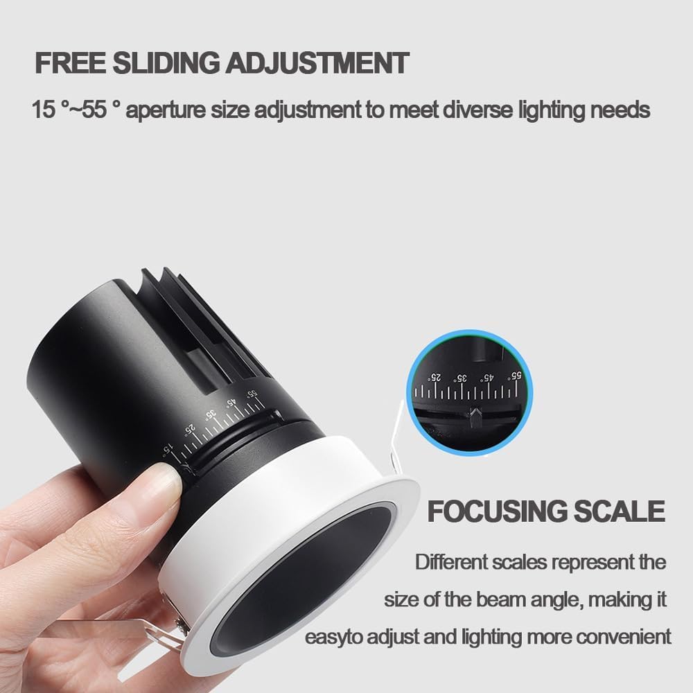 XBTGS 8 focos LED empotrables – 7,6 cm reajuste de globo ocular GHT redondo de aluminio Bafle Trim LED empotrable luz de día acabado negro tamaño de corte GHT 75 mm, 6000 K, 6000 K