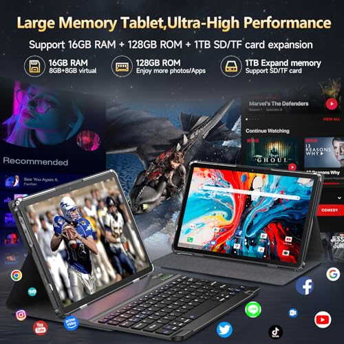 Image of Android 15 Tablet 2026 11 inch Tablet with Keyboard,128GB ROM 16GB RAM 2TB Expand,8000mAh,Octa-Core Tablets with 5G /2.4G WiFi,Incell Big Screen,13MP+8MP Camera,Bluetooth5.0,GPS,GMS,Gery