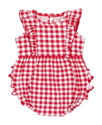 Image of RuffleButts Baby Girls Bow Front Bubble Woven Romper