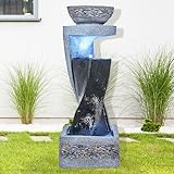 HPC Decor Modern Outdoor Water Fountain with LED Lighting - 28.9 Inch Indoor Waterfall Fountain for Patio, Garden, Backyard, Porch, Deck - Relaxing Home Décor Art for Outdoor Spaces
