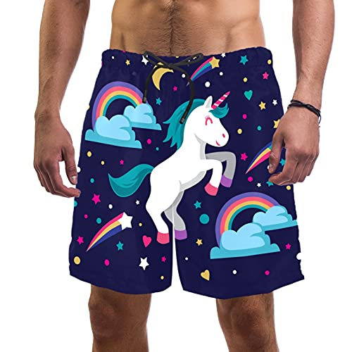 Short de bain pour homme licorne arc-en-ciel avec 2 poches taille S