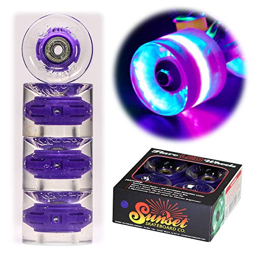 Sunset Skateboard Co. 59mm 78a LED Light-Up Cruiser Wheels (4-Pack) with ABEC-9 Carbon