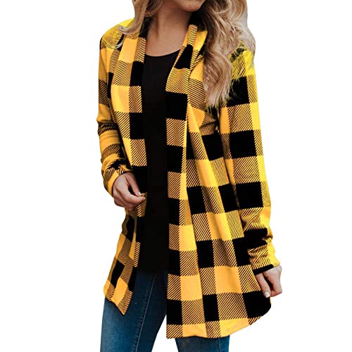 SHOPESSA Flannel Plaid Shirt Women Lightweight Long Sleeve Cardigan Soft Drape Open Front Fall Dusters Loose Outwear2