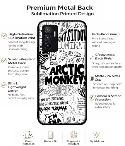 Image of Arctic Monkeys Pattern Design Premium 2D Printed Metal Back Case Cover for Vivo V23E 5G / Y75 4G, Multi Colour