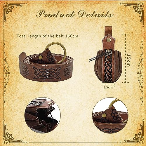 Jiahuade Cinturón Medieval, Cinturón De Hombre Medieval, Bolsos De Cuero Medievales, Brown, 166cm - imagen 2