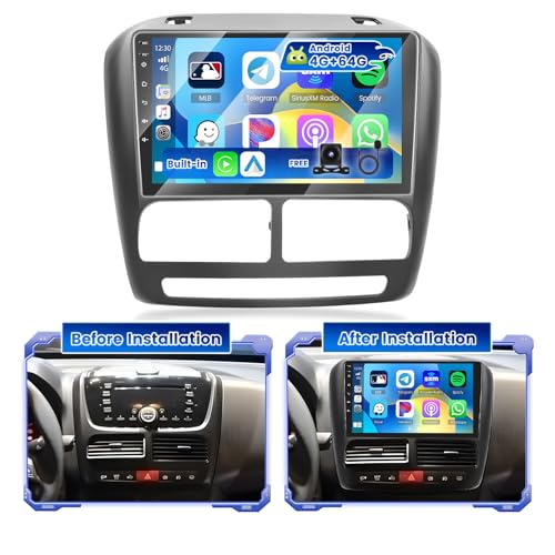 Hikity 2G+64G Android Radio Coche para Fiat Doblo 2010-2015 / Opel Combo 2011-2018 con Pantalla Táctil de 9', Radio 2 DIN con Carplay Android Auto inalámbrico Radio FM/RDS BT GPS WiFi + Cámara+Mic