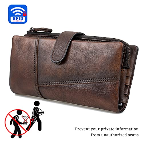 Women RFID Blocking Wallet Leather Vintage Large Capacity Credit Card Clutch Coffee4