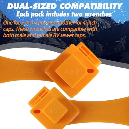 Image of TonGass (2 Pack Universal Fit RV Sewer Hose Wrench with Gaskets(2 Bayonet+2 Elbow) - Multi-Tool Fit Most 3-Inch & 4-Inch Male /Female RV Sewer Cap - Connect and Disconnect Sewer Hose Fitting - Orange