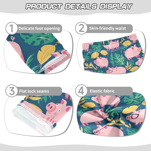 Pink Cartoon Pigs Girls' Leggings Toddler Doodles Colorful Green Leaves Kids Yoga Pants Dance Active Tights 4T3