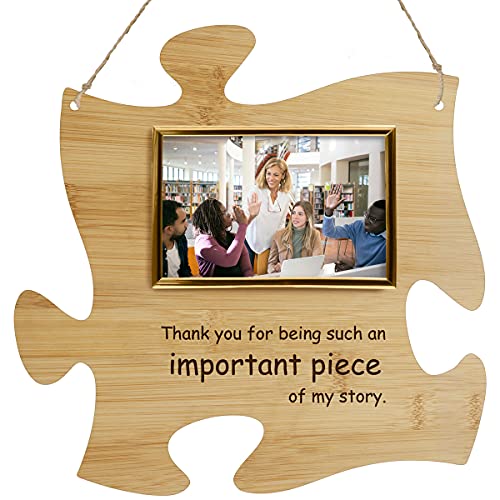 PlaqueMaker Thank You For Being A Piece Of My Story - Hanging Modern Acrylic Puzzle Piece Sign with 6 x 4 Picture Frame - A Great Teacher, Mentor, Or Leader Gift (Bamboo) - Image 6