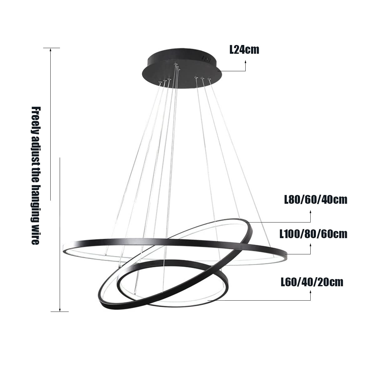 Okrągły żyrandol LED z trzema pierścieniami, nowoczesny design, lampa wisząca do stołu jadalnego lub salonu, możliwość ściemniania za pomocą pilota, oświetlenie dekoracyjne (kolor: Brązowy, Gwiazda S