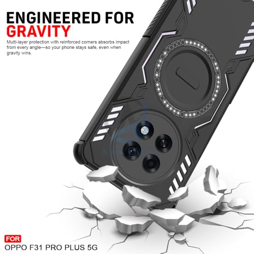 Image of AESTMO Back Case Cover for Oppo F31 Pro Plus 5G | Magnetic Case with Built-in Metal Ring | Compatible with MagSafe Accessories | Shockproof Hybrid (PC + TPU, Black)