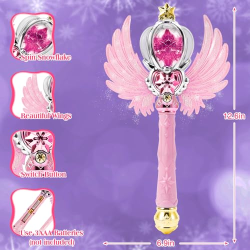 image for EnchantZone Light Up Snowflake Wand with Spinning LEDs and Sound Magic