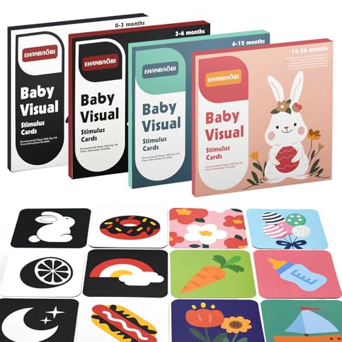 SHENSAIGO Kontrastkarten Baby Spielzeug 0-36 Monate, 64 Stück Sensory Toys Karten, Bunt Schwarz Weiß Neugeborenen Spielzeug, Lernkarten Kleinkinder für Visuelle Stimulation und Entwicklung des Gehirns