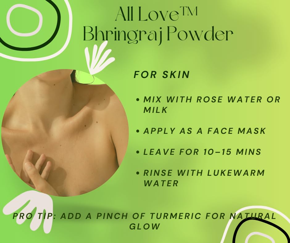 All Love Bhringraj Powder for Hair and Skin Care, Natural Herb for Hair Growth and Scalp Treatment 2