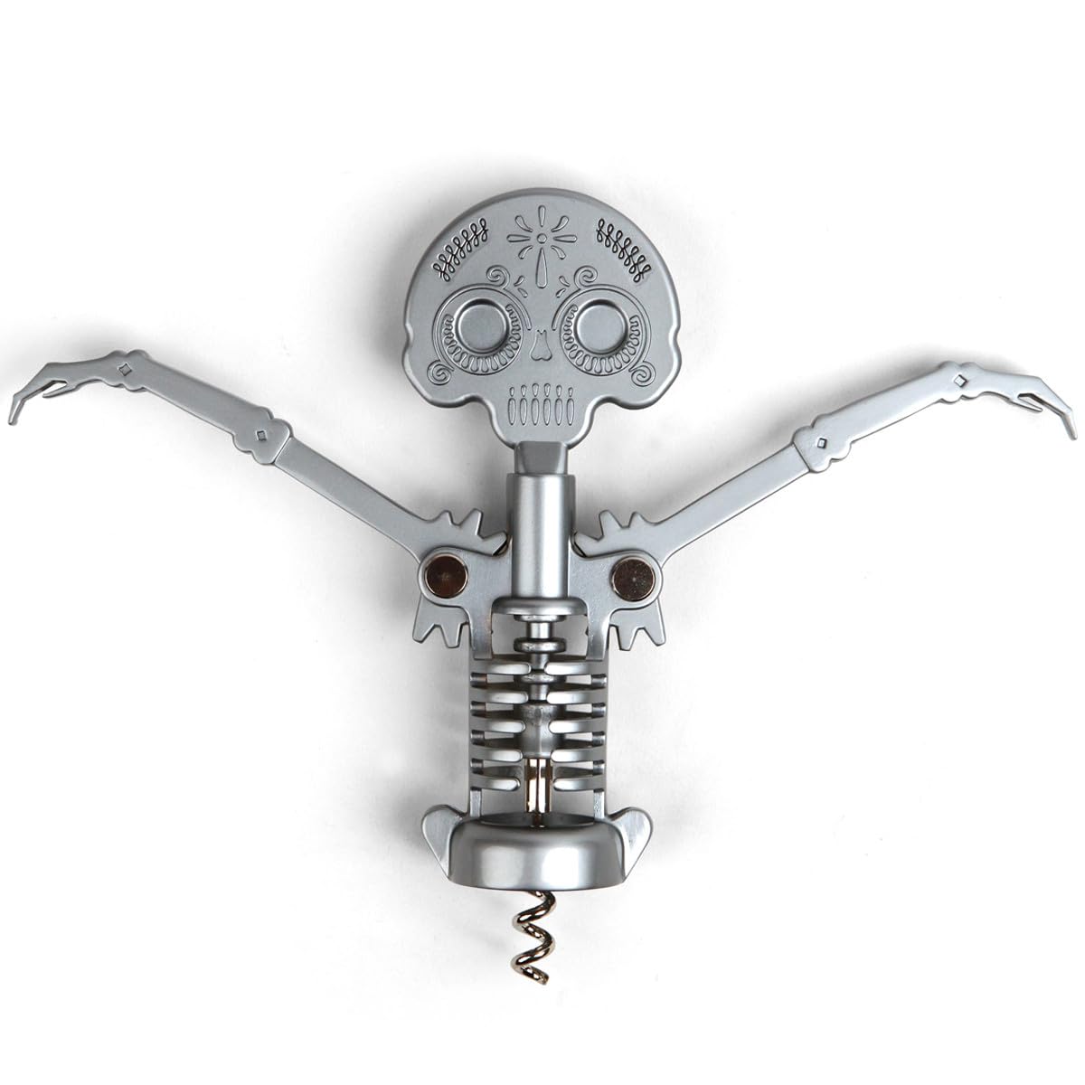 Kikkerland Zinc Alloy Steel Day of the Dead Corkscrew, Grey