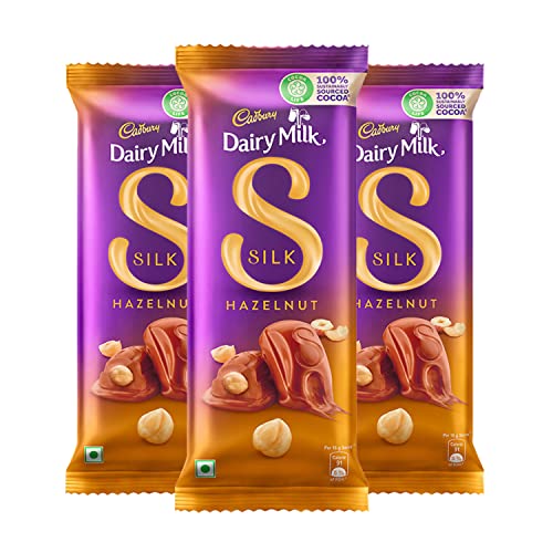Image of Cadbury Dairy Milk Silk Roasted Almonds Chocolate Bar, 143 Grams (Pack Of 3) & Dairy Milk Silk Hazelnut Chocolate Bar, 143 Grams (Pack Of 3), 348 Grams