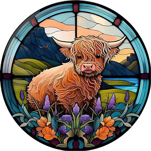 DAERLE Highland Cow Diamond Art Painting Kits for Adults DIY 5D Diamond Painting Stained Glass Kits