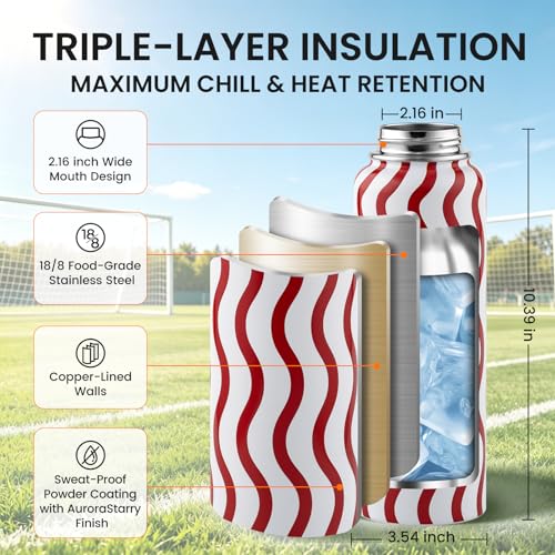 Image of RAYMYLO 2026 Soccer Biggest Event Edition Insulated Water Bottle 40 oz, Nation Flag Design, Best Souvenir & Gift for World Soccer Lover, Vacuum Stainless Steel (Cold for 36Hrs), Leak Proof & Non-BPA