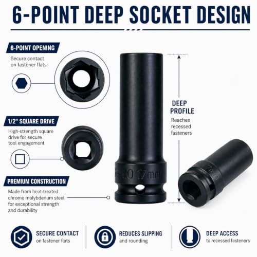 Image of 1 /2 inch Drive Impact Socket Set, 3-Piece Metric Deep Sockets
