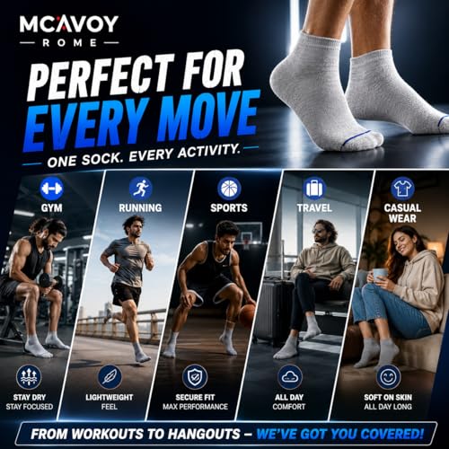 Image of MCAVOY ROME Ankle Length Cotton Socks Men & Women for Sports Unisex Multicolor Socks Ideal for Gym, Casual Wear & Running Odor Free,