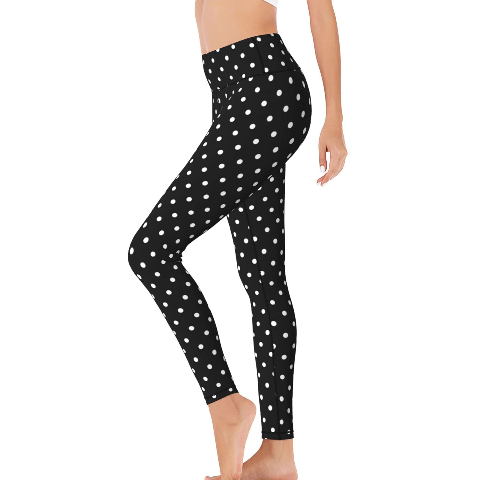 Ykklima Women High Waisted Leggings Polka Dot Black White Simple Pattern Yoga Pants Tummy Control for Running Sports