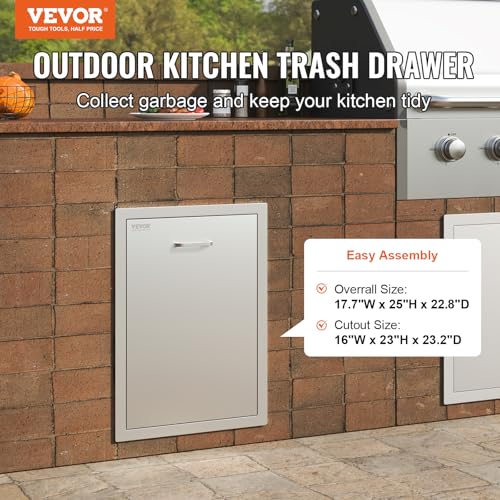 Image of VEVOR Outdoor Kitchen Drawers 17.7 inchW x 25 inchH x 22.8 inchD Stainless Steel | Cabinets Trash Drawer /Door /Combo, for BBQ Island, Patio Grill Station, Access Door Drawers, Handle, Smooth Sliding Rail