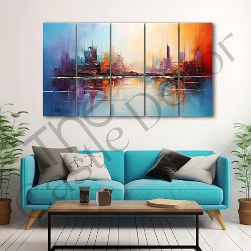 Image of The Castle Decor Abstract art painting with frame Big Size 27x48 Wall art for living room,Bedroom,Drawing room,Hotels-Wooden Framed-340