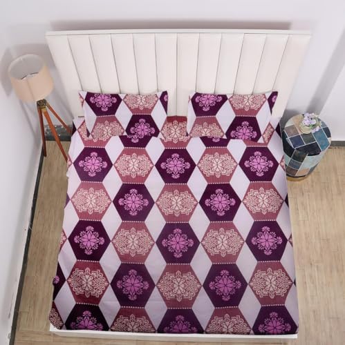 Image of RD TREND 360 Fitted Bedsheets Double Size 72x60x8 Inch, Solid Elastic Bedsheets for Queen Size Bed with 2 Pillow Covers-18x28 Inch (Purple), 210 TC