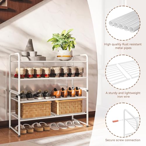 Image of Standard Shoe Rack 2-Tier 32.5 Inches Wide, Free Standing Shoe Organizer for Indoor Outdoor | Adjustable Heavy-Duty Metal Shelf Ideal for Home Entryway Closet & Garage Balcony | White