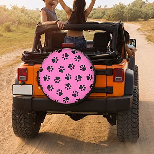 Image of Pink Dog Paw Print Spare Tire Cover Dust-Proof Wheel Tire Cover Fit Trailer, RV, SUV and Many Vehicle 15inch