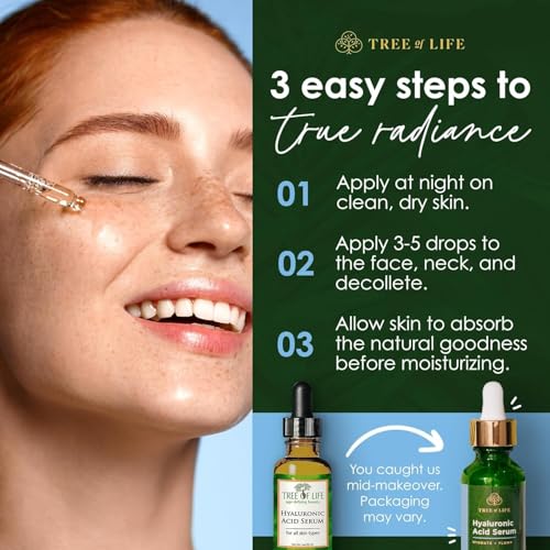 Tree of Life Beauty Hyaluronic Acid Serum, Skin Brightening Face Oil for Dark and Age Spots, Facial Serums for Dry and Sensitive Skin Care with Vitamin E for Soft Smooth Skin, 2 Fl Oz