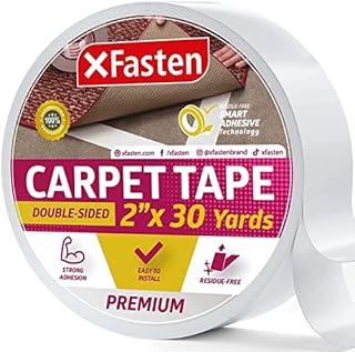 XFasten Double Sided Carpet Tape for Hardwood Floors 2-Inch x 30 Yards Carpet Tape Double Sided for Area Rugs, Residue-Free Rug Tape Hardwood Floor, Heavy-Duty 2 Sided Tape and Rug to Carpet